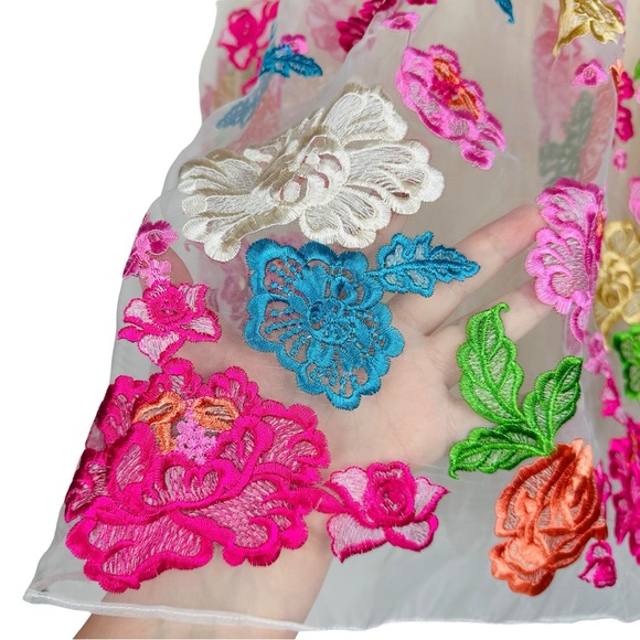 Modcloth Chi Chi London Cerys Rainbow Floral Embroidered Tulle Circle Skirt 2 - Picture 8 of 14